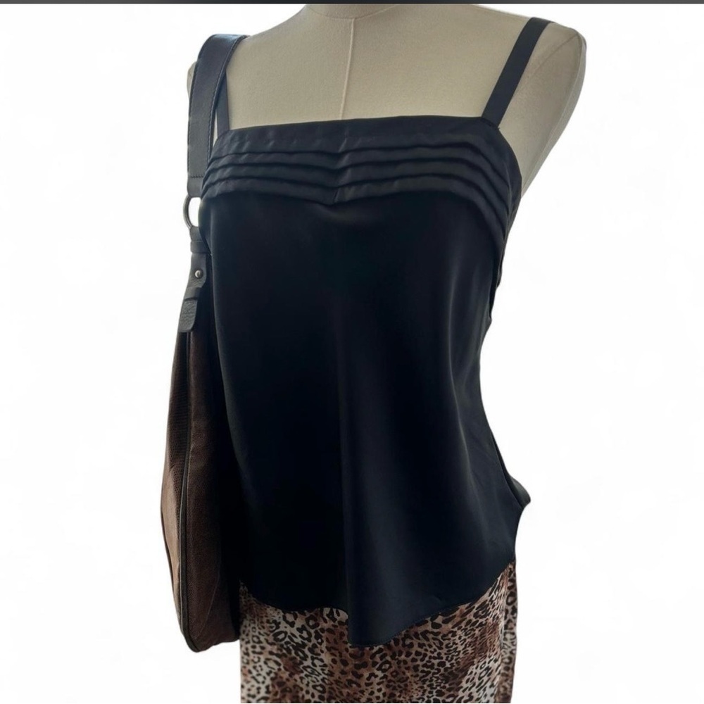 Vintage Black Satin Pleated Cami Blouse Lucie Ann II Size Small* Made in USA